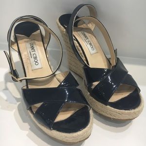 Jimmy Choo patent leather navy espadrilles wedge